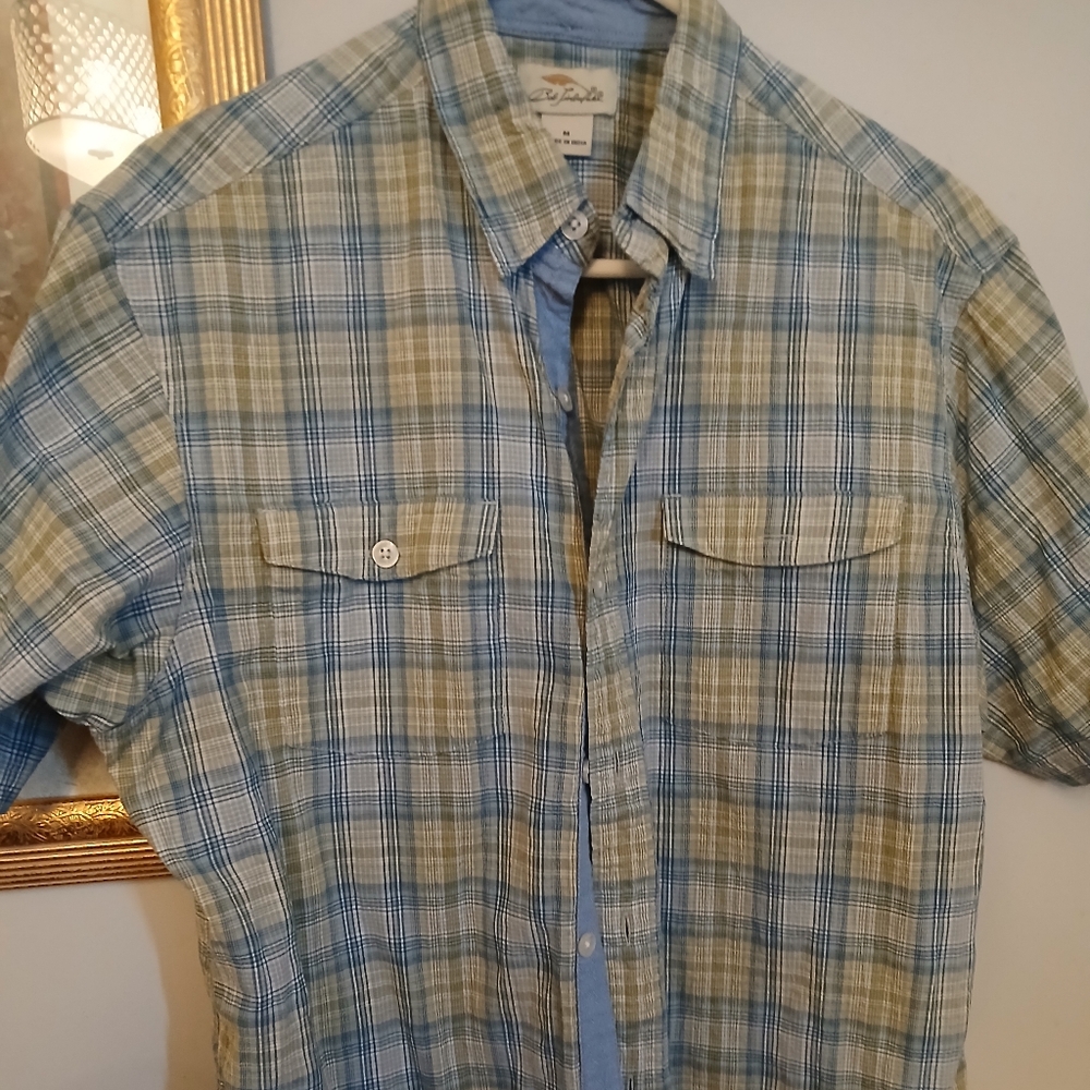 Bob Timberlake Short Sleeve Blue Plaid Button Down Shirt Size Medium Cotton